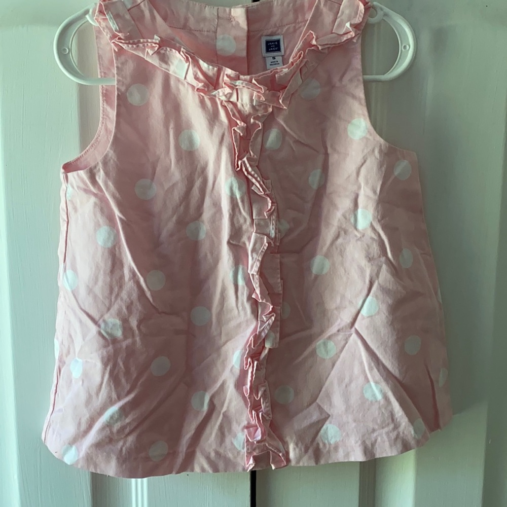 Girls Janie and jack pink and white top. Size 5 100%cotton.